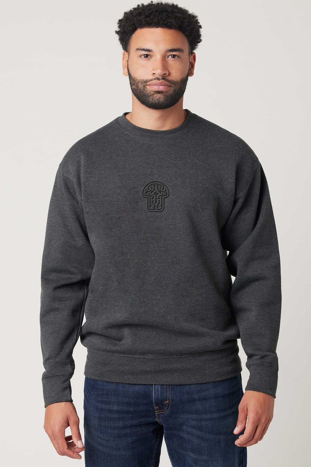 Shroom - black Embroidery on Charcoal Heather Unisex Premium Sweatshirt