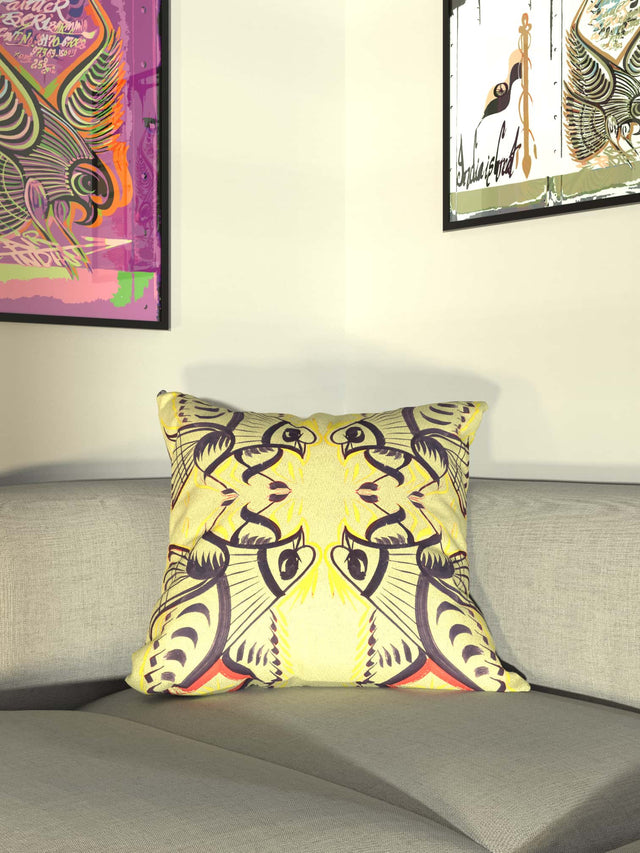 Tata Birds Cushion - Lemom Yellow