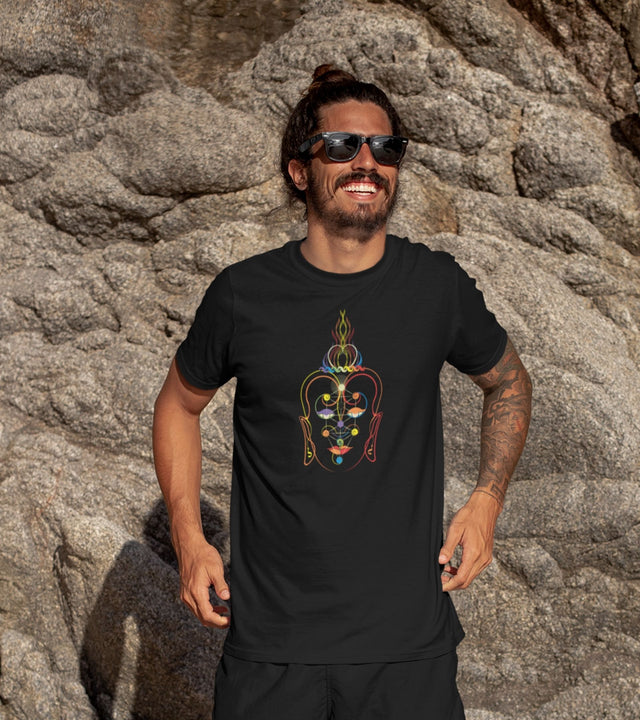 Rainbow Buddha Men T-Shirt - Made to order - Choice of Colours