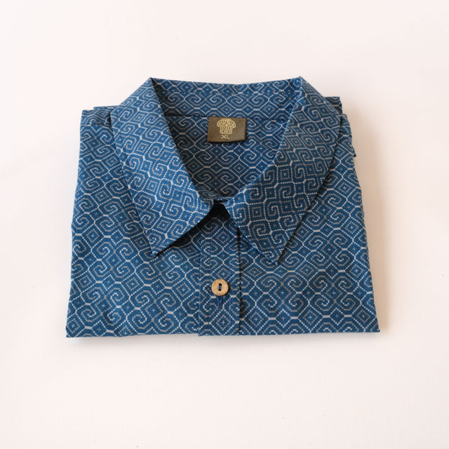 Shipibo Conibo Blue Half Sleeve Button Up Shirt