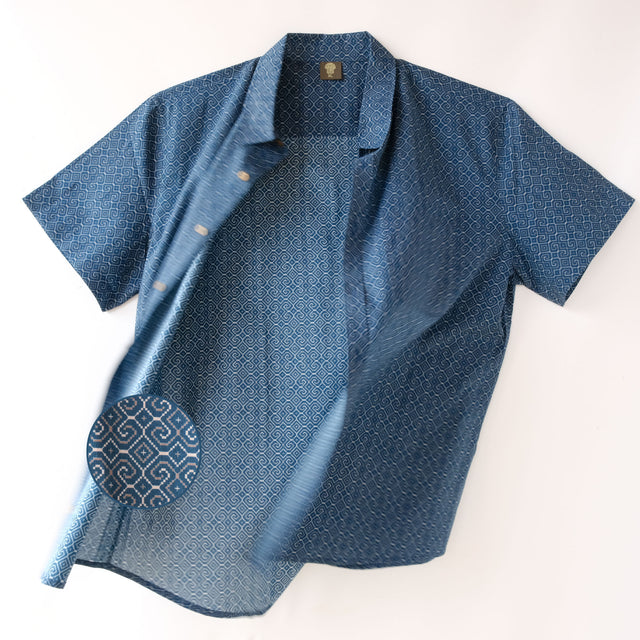 Shipibo Conibo Blue Half Sleeve Button Up Shirt