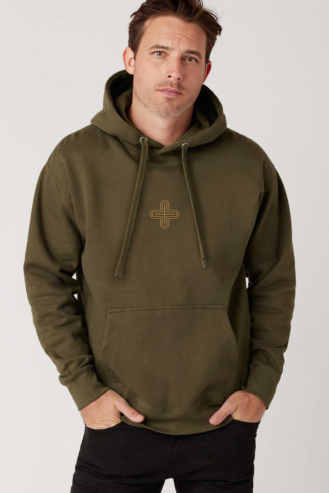 Plus - Gold Embroidery on Military Green - Men Hoodie