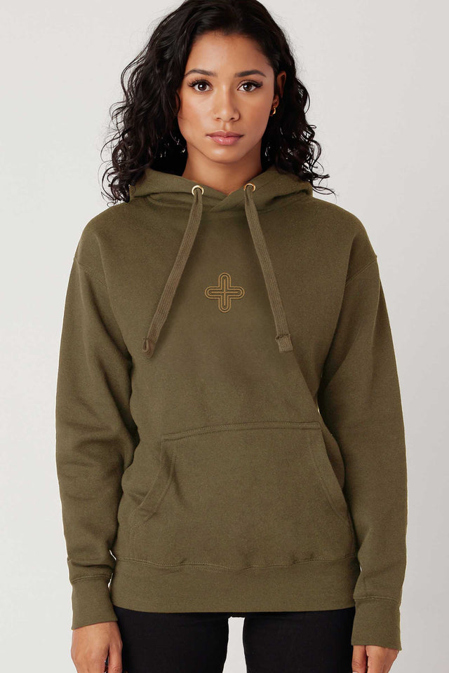 Plus - Gold Embroidery on Military Green - Women Hoodie