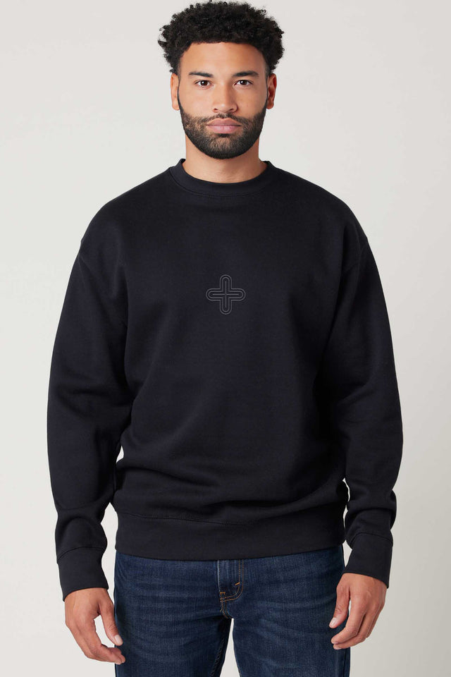 Plus - Black Embroidery on Unisex Sweatshirt