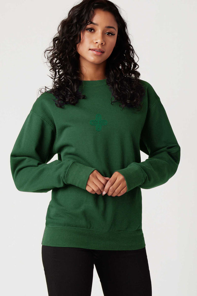 Plus - Monochrome Embroidery Women Sweatshirt - Forest Green