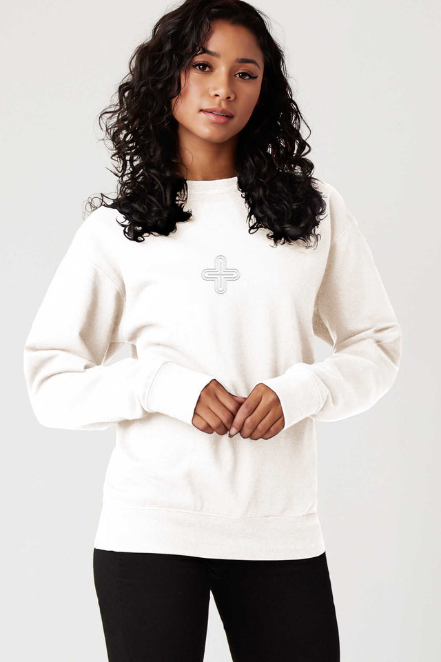 Plus - Monochrome Embroidery Women Sweatshirt - White