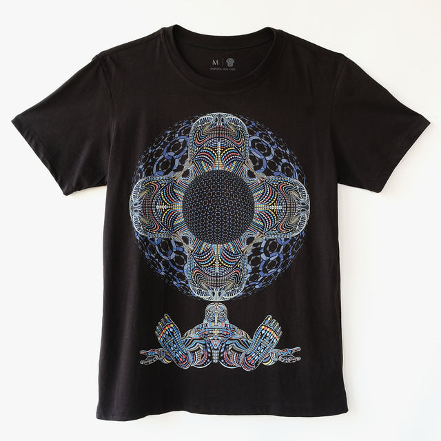 Silk screen printed t shirt featuring glow in the dark and uv active inks.&nbsp;