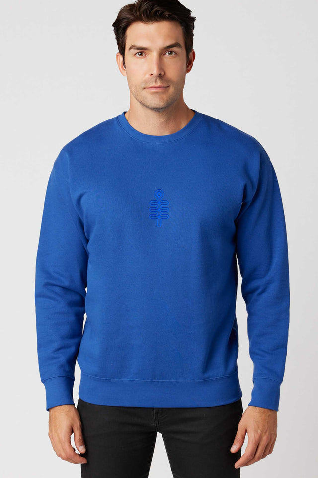 DMT Symbol - Monochrome Embroidery Men Sweatshirt - Royal Blue
