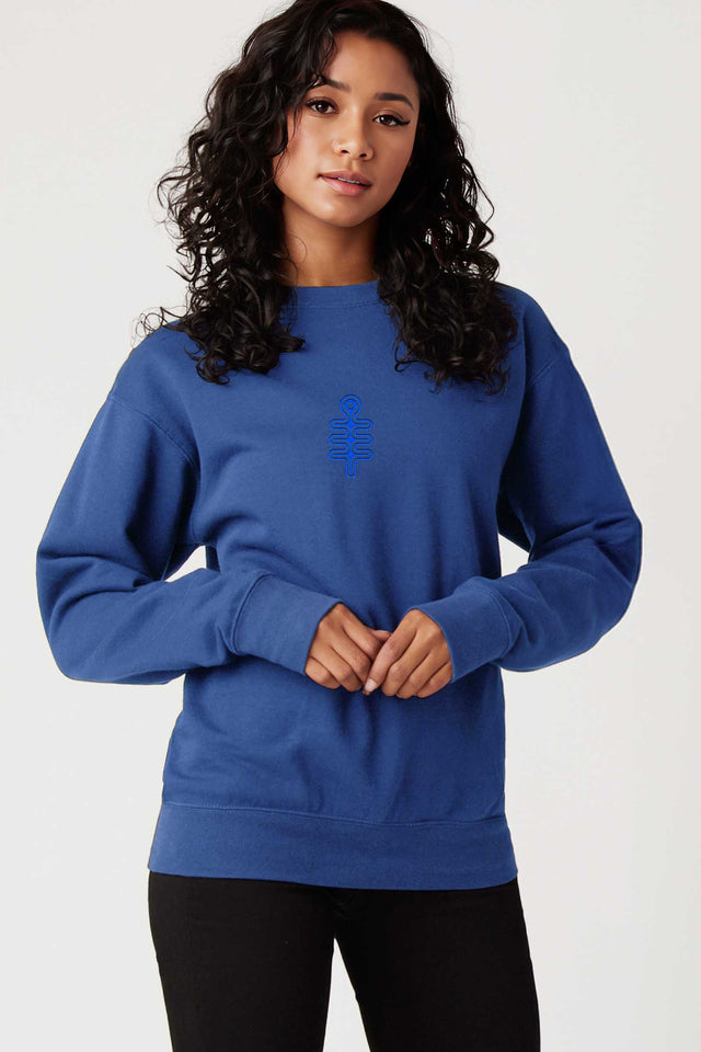 DMT Symbol - Monochrome Embroidery Woman Sweatshirt - Royal Blue