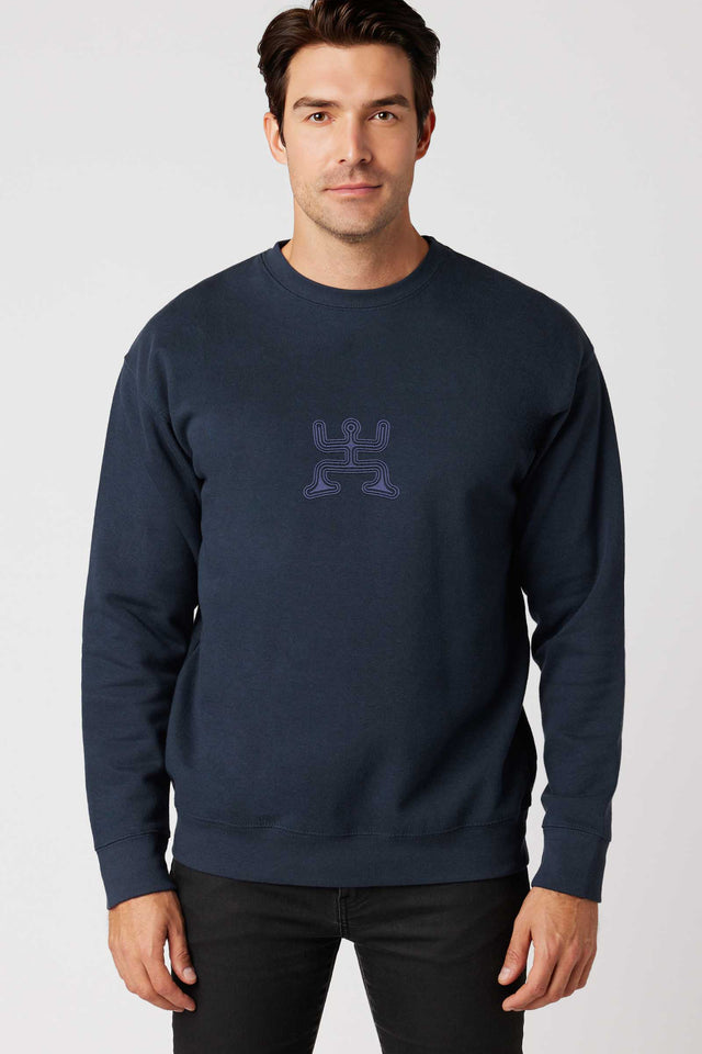 Psychedelic Party - Monochrome Embroidery Men Sweatshirt - Navy Blue