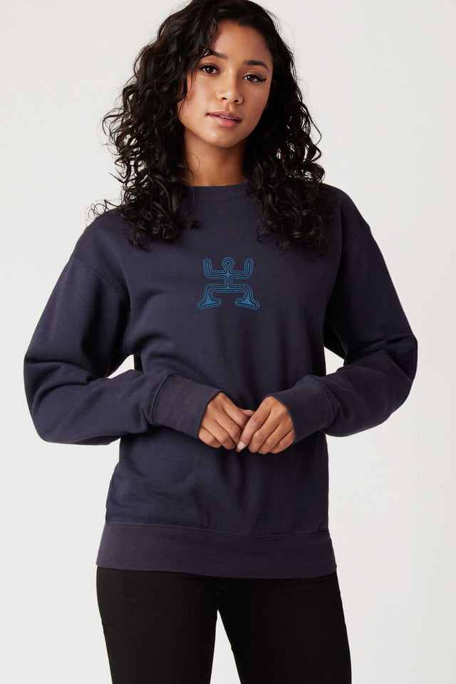 Psychedelic Party - Monochrome Embroidery Women Sweatshirt - Navy Blue