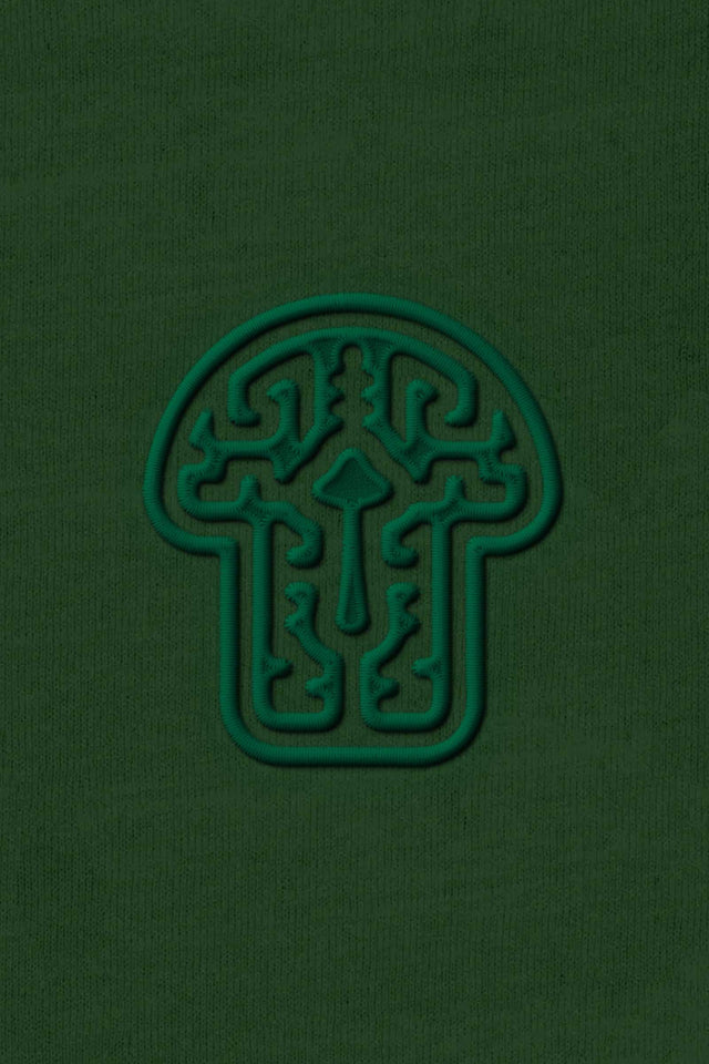 Shroom - Green Embroidery on Forest Green -  Men Hoodie