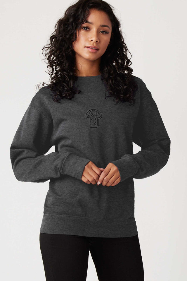 Shroom - black Embroidery on Charcoal Heather Unisex Premium Sweatshirt