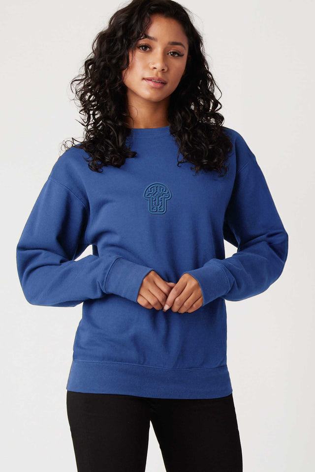 Shroom - Blue Embroidery on Royal Blue Unisex Premium Sweatshirt