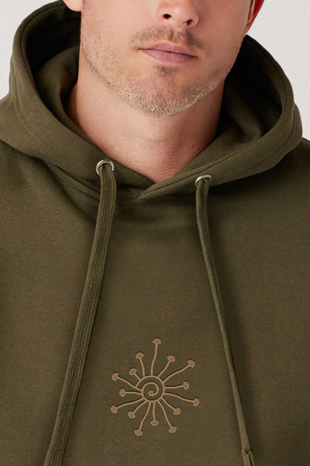 Shroomy - Gold Embroidery on Military Green - Men Hoodie