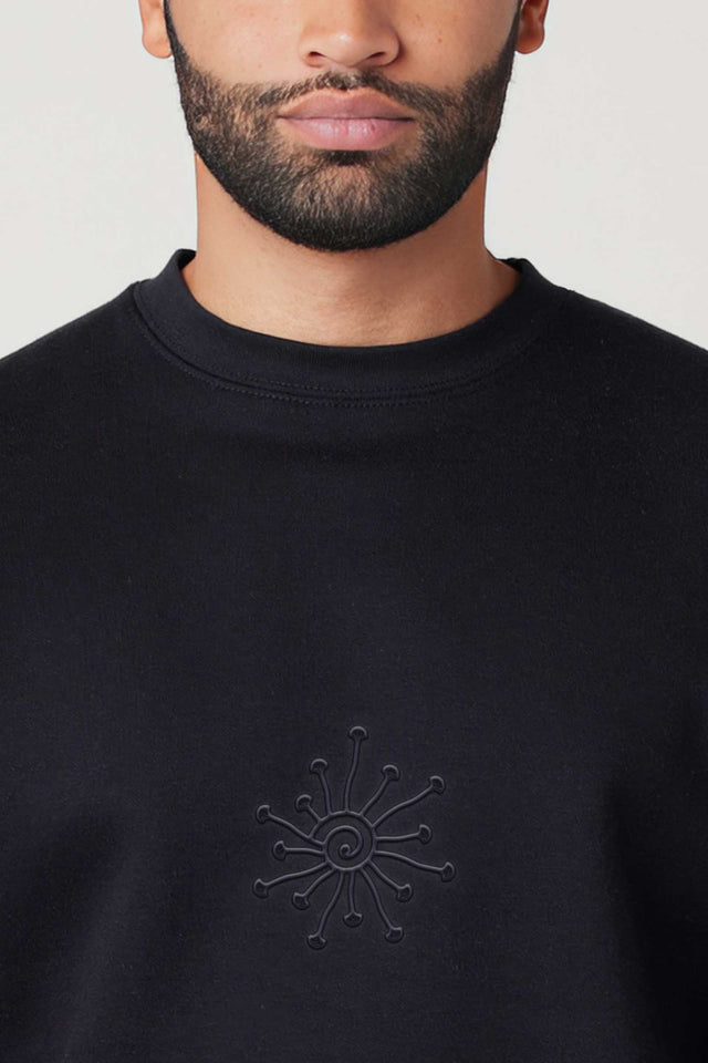 Shroomy - Monochrome Embroidery Men Sweatshirt - Dark