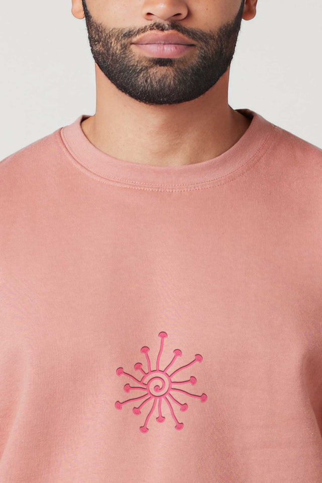 Shroomy - Monochrome Embroidery Men Sweatshirt - Rose