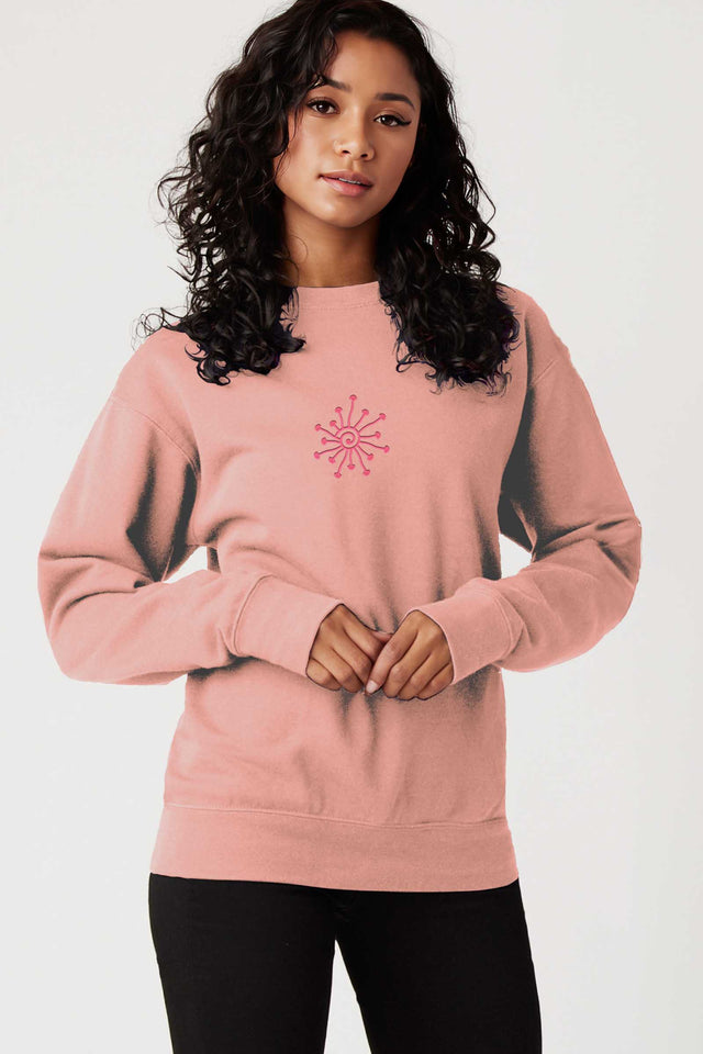 Shroomy - Monochrome Embroidery Women Sweatshirt - Rose