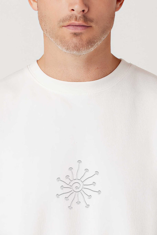 Shroomy - Monochrome Embroidery Men Sweatshirt - White