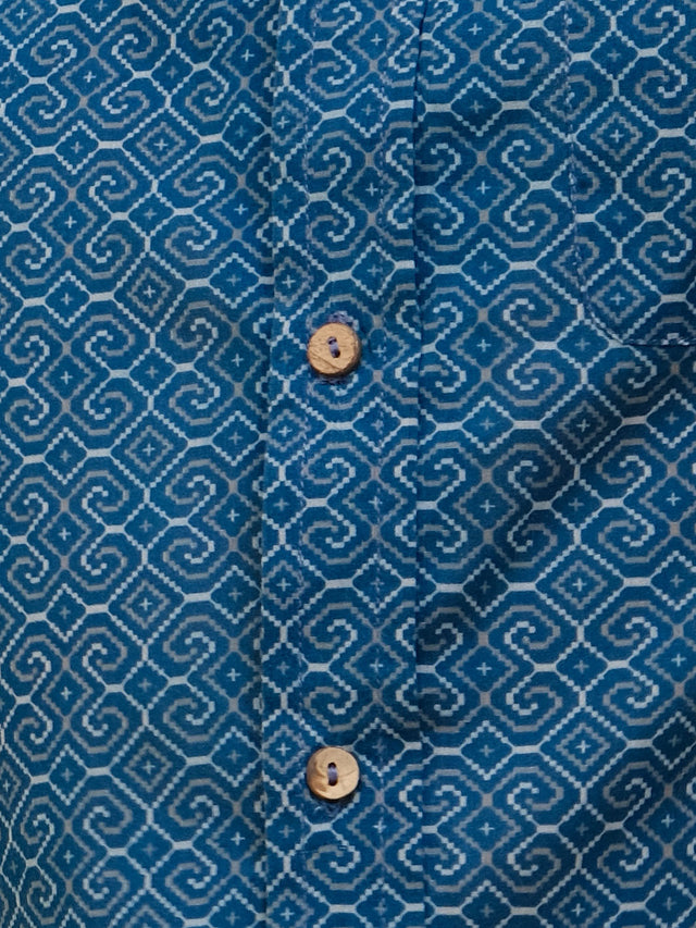 Shipibo Conibo Blue Half Sleeve Button Up Shirt