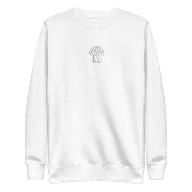 Psychedelic Shroom - Monochrome Embroidery Women Sweatshirt - White