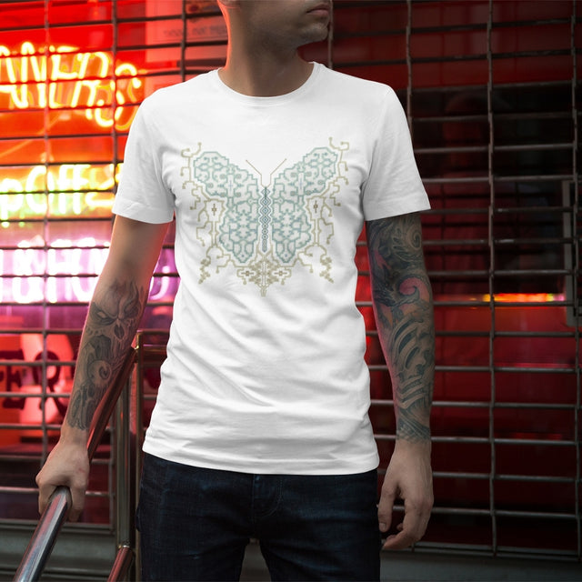 Shipibo Butterfly Herren T-Shirt – Auf Bestellung gefertigt – Weiß