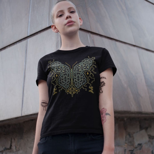 Shipibo Butterfly – Damen-T-Shirts auf Bestellung – dunkle Farbtöne