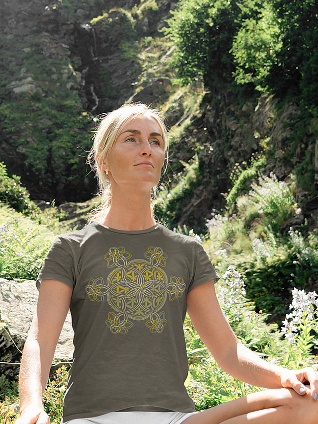 Blume des Lebens - YinYang - Kurzärmeliges Damen T-Shirt - Farben - Auf Bestellung gefertigt