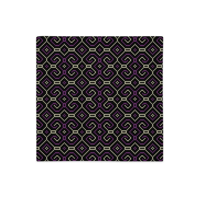 Shipibo-Conibo Cushion - Purple Beige on Black