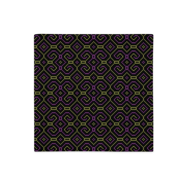 Shipibo-Conibo Cushion - Purple Olive on Black