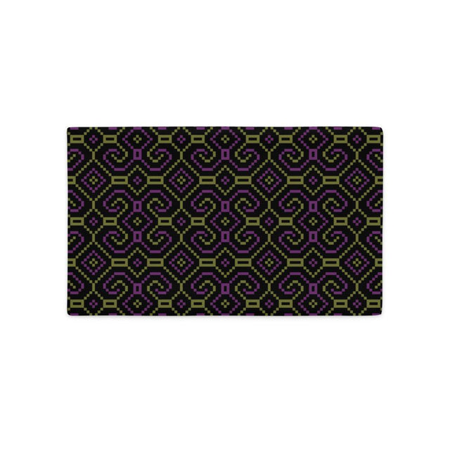 Shipibo-Conibo Cushion - Purple Olive on Black