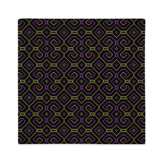 Shipibo-Conibo Cushion - Purple Olive on Black