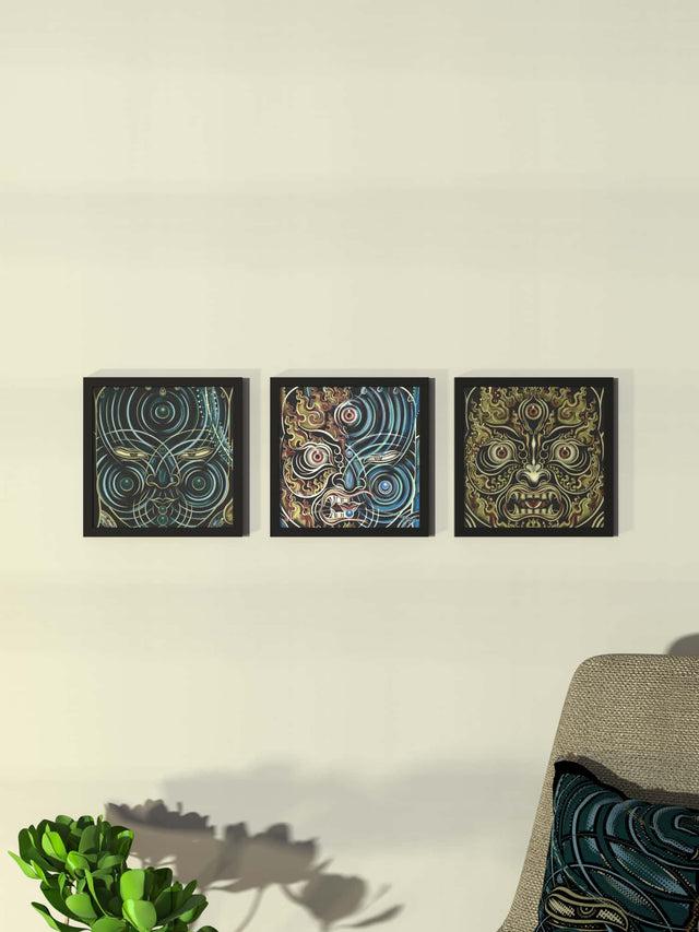 Set of 3 YogaBhoga Faces Framed Poster