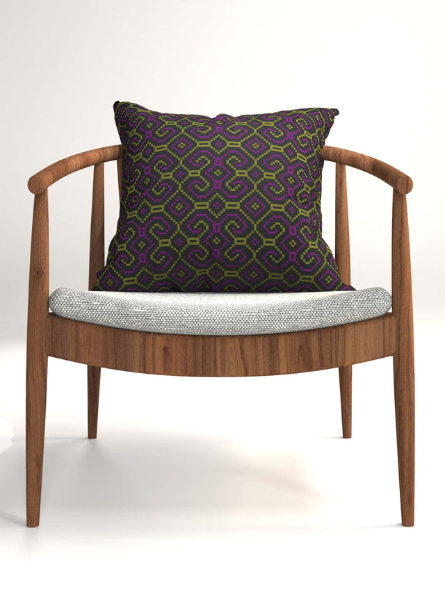 Shipibo-Conibo Cushion - Purple Olive on Black