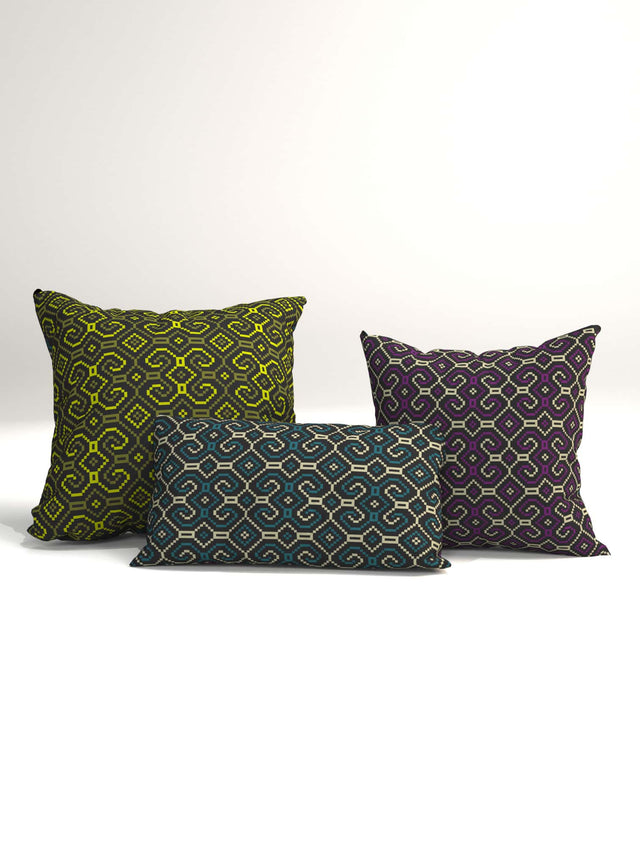 Shipibo-Conibo Cushion - Yellow Beige on Black